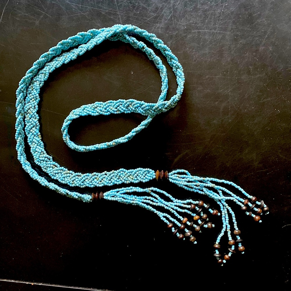 SALE $10‼️Beautiful Beaded Belt -robins egg blue glass beads -48”